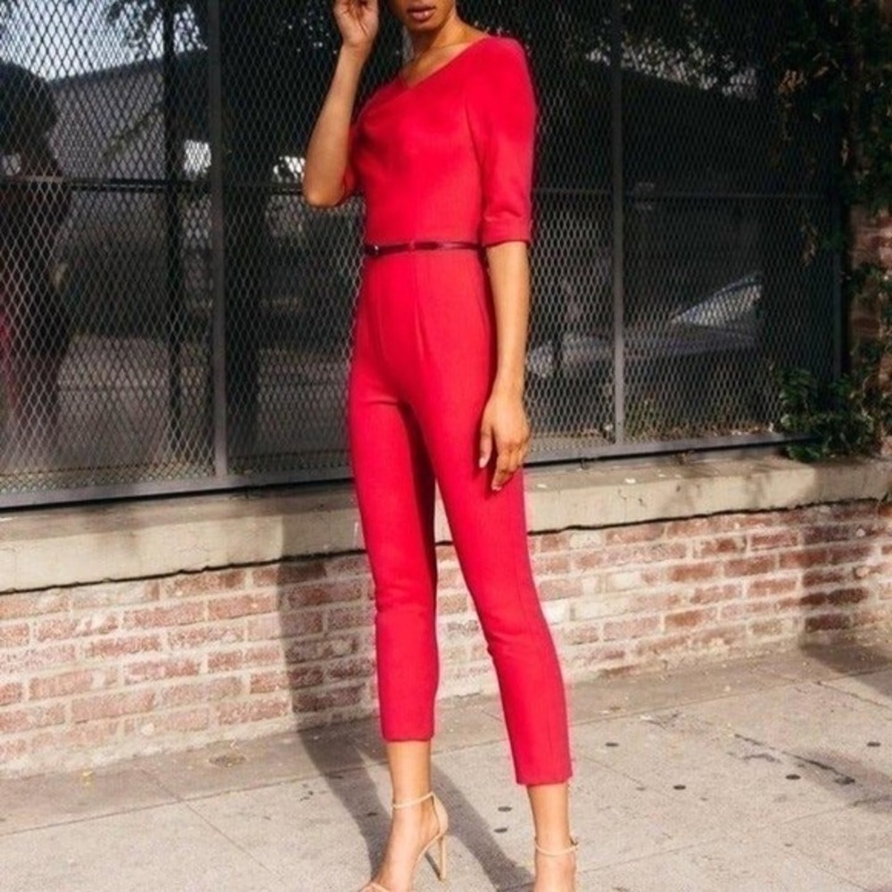 Black Halo Jackie Dress Jumpsuit in Snapdragon Pink Belted Straight Leg Jumper 2